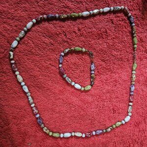 Handmade Stone Beaded Necklace And Bracelet Multicolored And Lobster Clasp